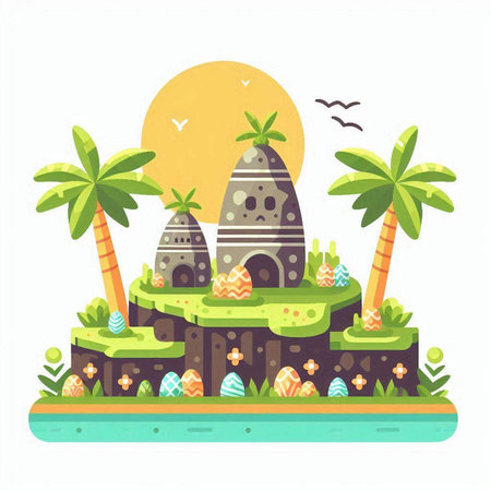 Cute cartoon island in the sea. Vector illustration in flat styleのイラスト素材