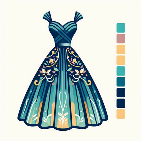 Illustration of a beautiful dress with floral pattern. Vector illustration.のイラスト素材