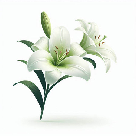 White lily flower isolated on white background. Vector Illustration.のイラスト素材