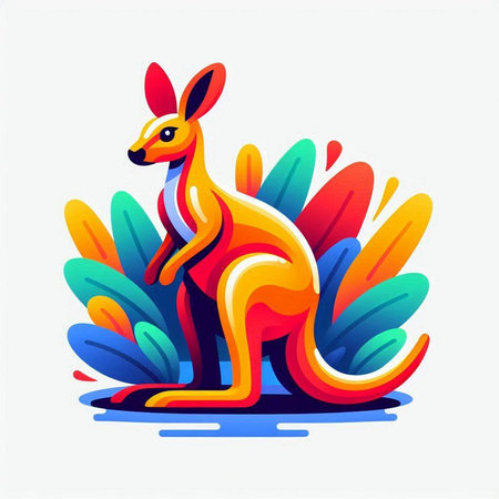 Kangaroo on colorful background. Vector illustration of kangaroo.のイラスト素材