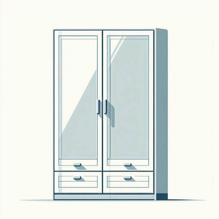 Vector illustration of a closed glass wardrobe on a white background. Cartoon style.のイラスト素材