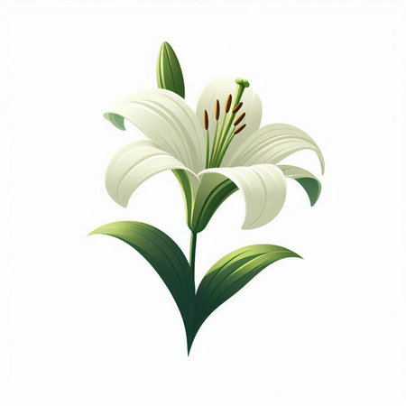 Beautiful white lily on a white background. Vector illustration.のイラスト素材
