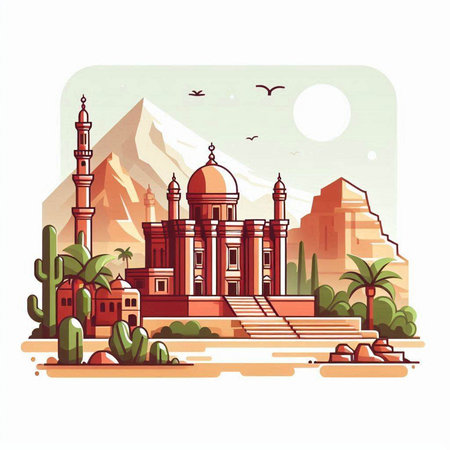 Taj Mahal (Mosque) in Egypt. Vector illustrationのイラスト素材