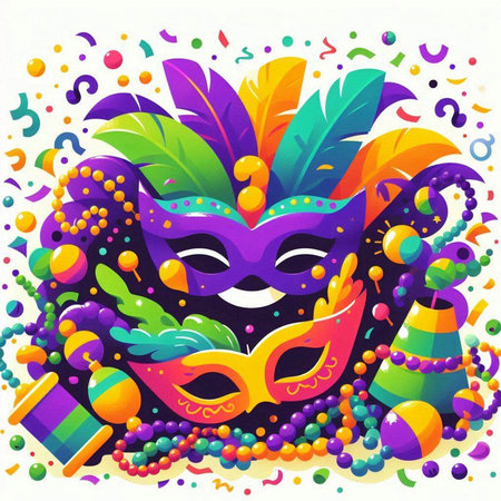 Mardi Gras mask with confetti. Vector carnival illustration.のイラスト素材