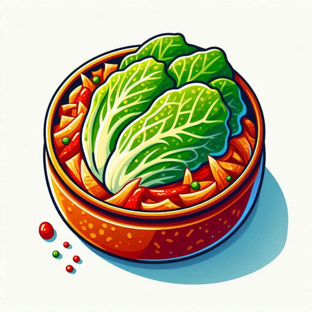 Illustration of a bowl of salad with chinese cabbage and tomatoのイラスト素材