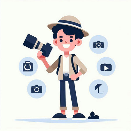 Photographer with camera. Vector illustration in a flat cartoon style.のイラスト素材