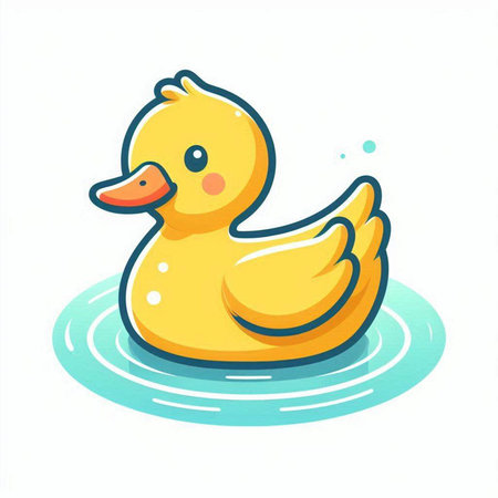 Cute yellow rubber duck swimming in the water. Vector illustration.のイラスト素材