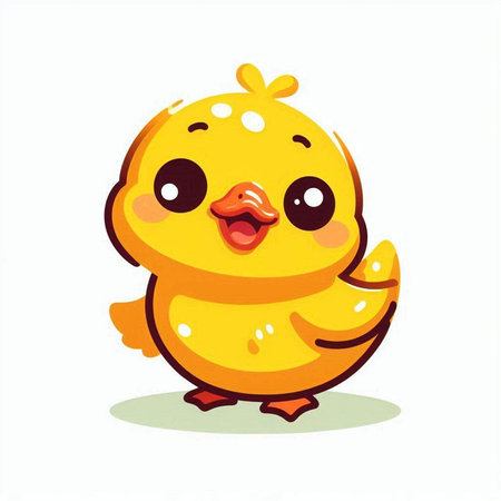 Cute cartoon yellow chicken isolated on white background. Vector illustration.のイラスト素材