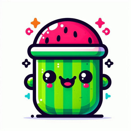 Cute kawaii watermelon character. Vector flat cartoon illustrationのイラスト素材