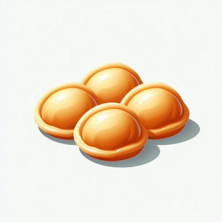 Illustration of four eggs on a white background with shadows and highlightsのイラスト素材