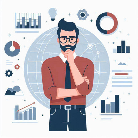 Businessman thinking about strategy. Vector illustration in a flat style.のイラスト素材