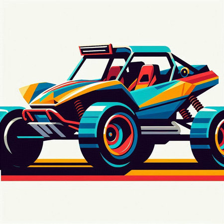 Colorful quad bike on the road. Vector illustration in retro styleのイラスト素材
