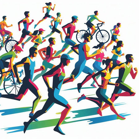 Illustration of a group of people running in the race, vector illustrationのイラスト素材
