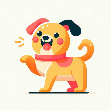 Cute cartoon dog with scarf. Vector illustration in flat style.のイラスト素材