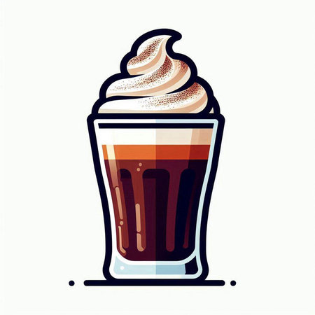 Iced coffee with whipped cream in a glass. Vector illustration.のイラスト素材