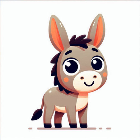 Cute cartoon donkey. Vector illustration of a little funny donkey.のイラスト素材