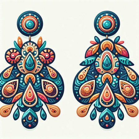 Hand drawn ethnic earrings with feathers and beads. Vector illustration.のイラスト素材