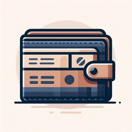 Wallet with credit card. Vector illustration in flat linear style on light background.のイラスト素材