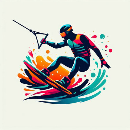 Skier in action, extreme sport vector illustration. Graphic concept for your designのイラスト素材