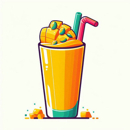 Illustration of a glass of smoothie with a straw. Vector illustration.のイラスト素材