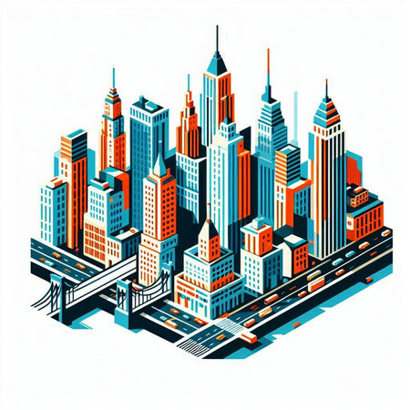 Modern isometric city. Skyscrapers and buildings. Vector illustration.のイラスト素材
