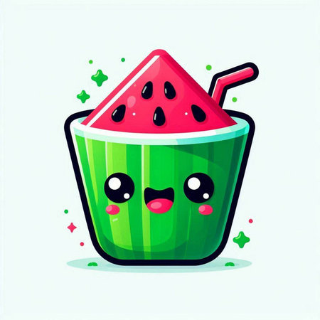 Cute watermelon smoothie. Vector flat cartoon character illustration icon designのイラスト素材