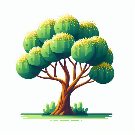 Vector illustration of a tree with green leaves on a white background.のイラスト素材