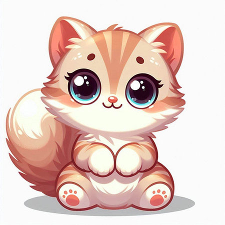 Cute cartoon cat sitting on white background. Vector illustration for your designのイラスト素材