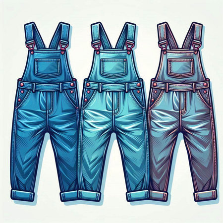 Set of blue working overalls. Vector illustration in retro style.のイラスト素材