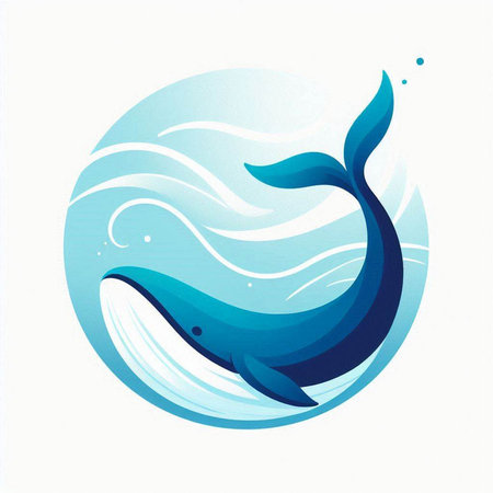 Vector illustration of a blue whale swimming in the ocean with waves.のイラスト素材