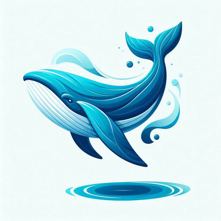 Blue whale with water splash. Vector illustration for your design. Eps 10のイラスト素材