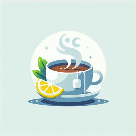 Cup of tea with teabags and lemon. Vector illustrationのイラスト素材