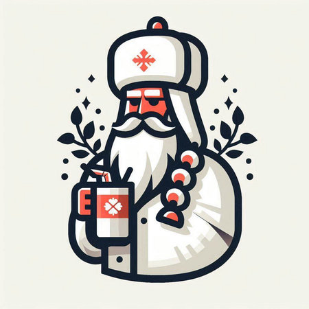 Vector illustration of Santa Claus with a cup of coffee in his hand.のイラスト素材