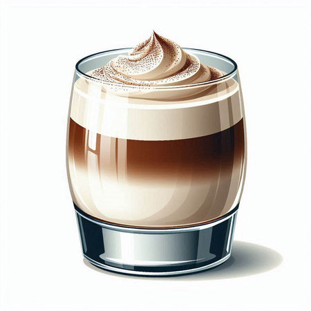 Illustration of a glass of coffee with whipped cream on a white backgroundのイラスト素材