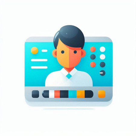 Man with a tablet in his hands. Flat design vector illustration.のイラスト素材