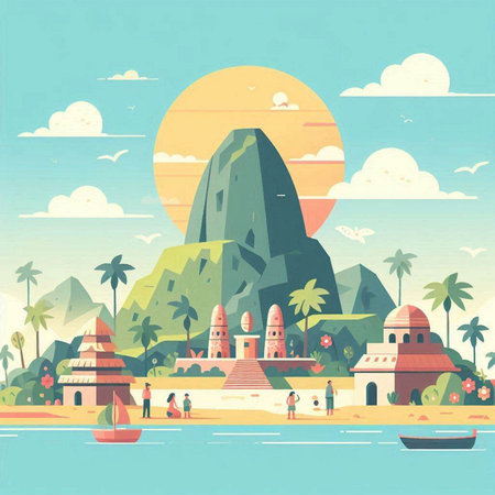 Landscape of the island of Sri Lanka. Vector illustration in flat styleのイラスト素材