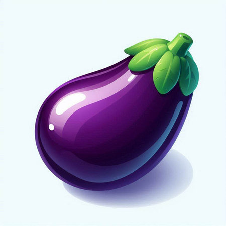 Illustration of a purple eggplant with leaves on a white backgroundのイラスト素材