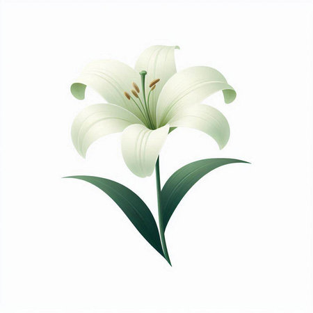 White lily flower isolated on white background. Realistic vector illustration.のイラスト素材