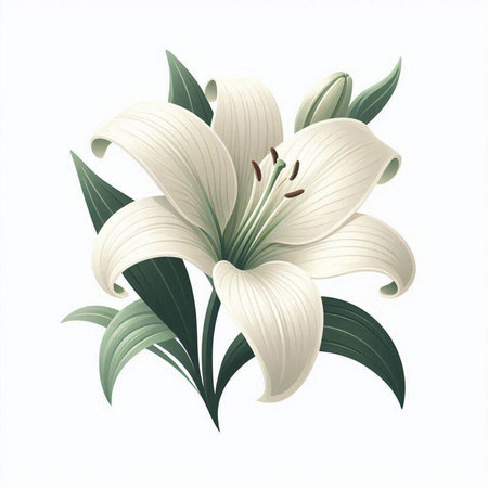 White lily bouquet isolated on white background. Vector illustration.のイラスト素材