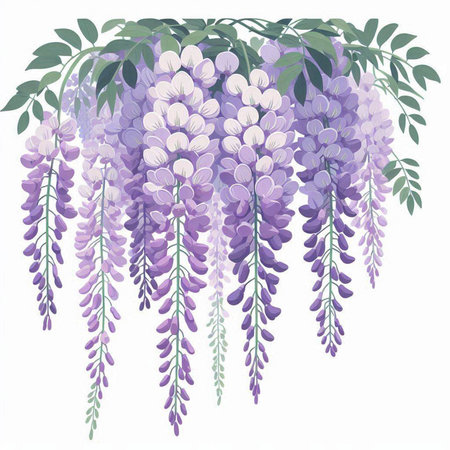 Wisteria flowers bouquet isolated on white background. Vector illustration.のイラスト素材