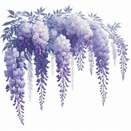 Wisteria flowers isolated on white background, watercolor illustration.のイラスト素材