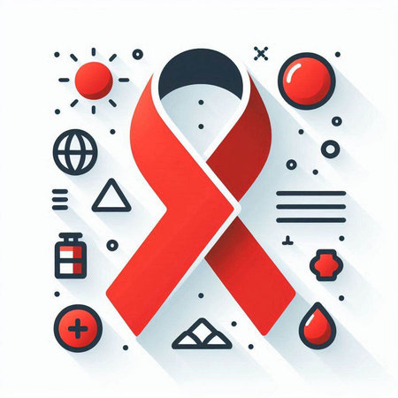 Red ribbon symbol. World Aids day concept. Vector illustration.のイラスト素材