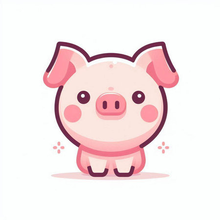 Cute cartoon pig. Vector illustration. Isolated on white background.のイラスト素材