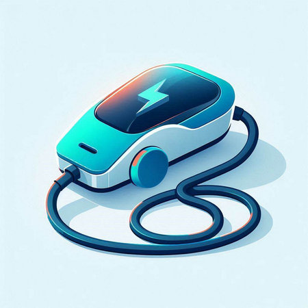 Highly rendering of a car charger with a cable on a blue backgroundのイラスト素材