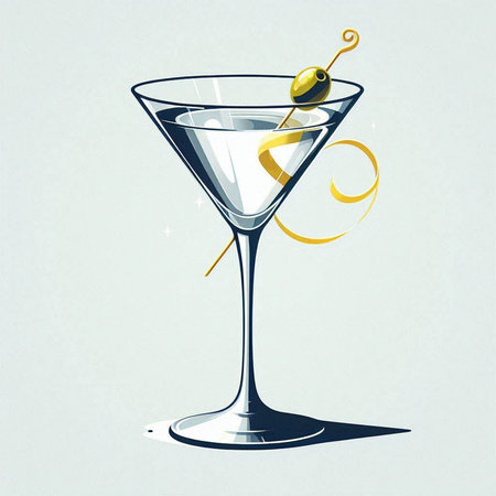 Martini glass with olives, vector illustration in retro style.のイラスト素材