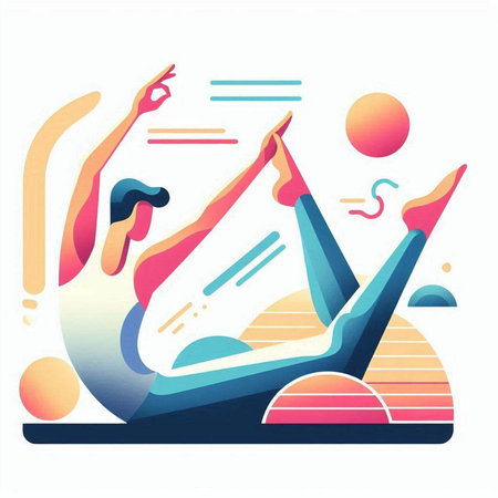 Illustration of a woman doing yoga on the beach. Vector illustrationのイラスト素材