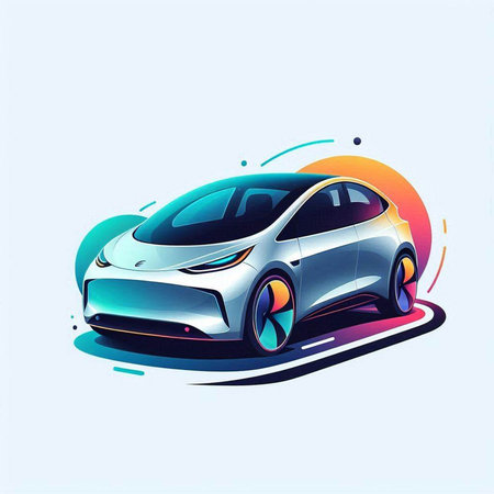 Illustration of a modern electric car on a light background. Vector illustration.のイラスト素材