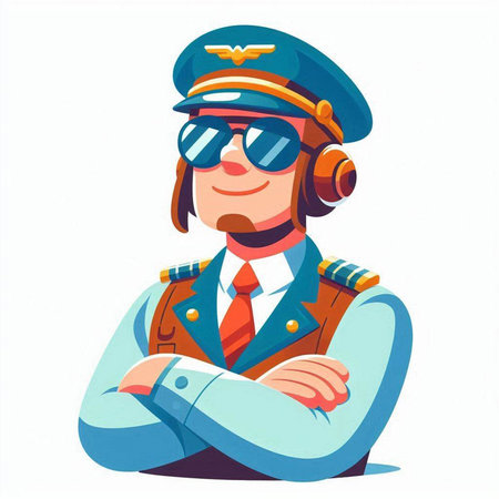 Pilot in a pilot's cap and glasses. Vector illustration.のイラスト素材