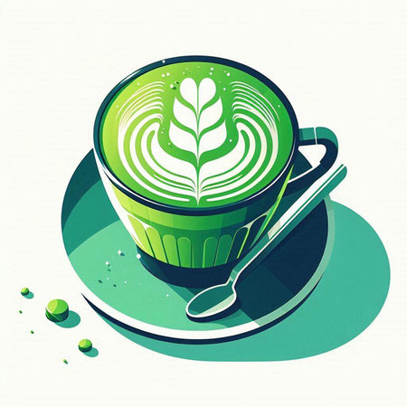 Green cup of green tea with latte art. Vector illustration.のイラスト素材