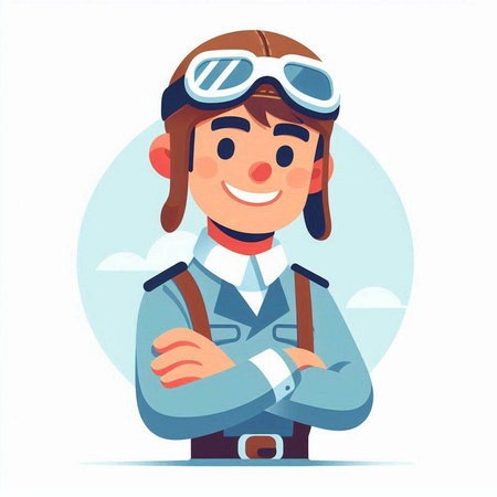 Aviator boy in helmet and goggles. Vector illustration in cartoon styleのイラスト素材